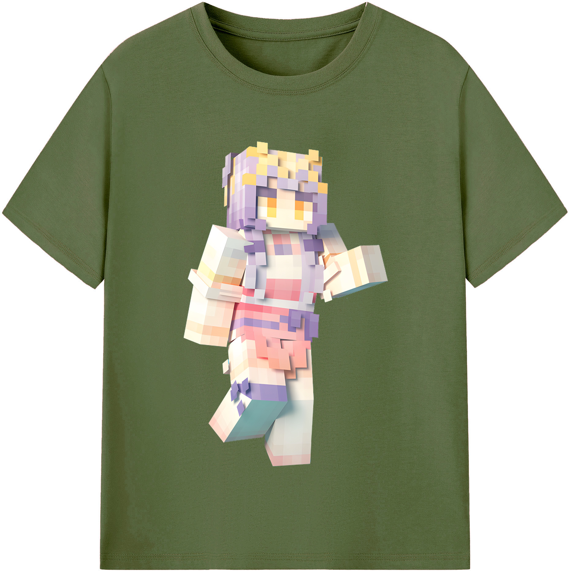 （画像用） マインクラフト ブロックの世界 Minecraft MC Block world 綿100％半袖Tシャツ（フロントプリント）